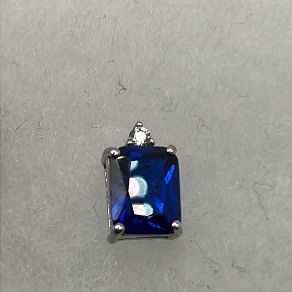 SAPPHIRE AND CLEAR CZ STERLING SILVER POST EARRINGS - Picture 3 of 10